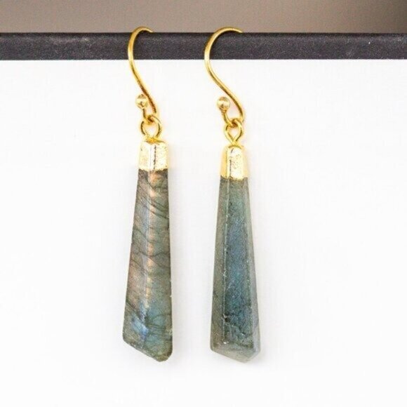 Labradorite Gemstone Geometric Drop Earrings Unique, Pretty Earrings - Picture 3 of 7
